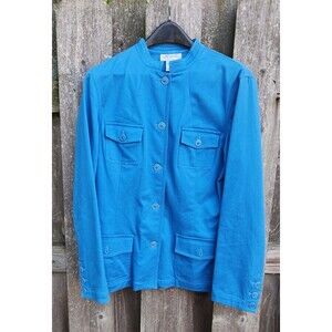 Jones New York Country Size 10 Blue Jacket 98% Cotton Twill Bomber Military Look